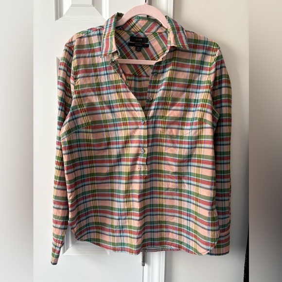 J. Crew Silk Blend Classic Popover Shirt in Ribbon Plaid S - Picture 2 of 8